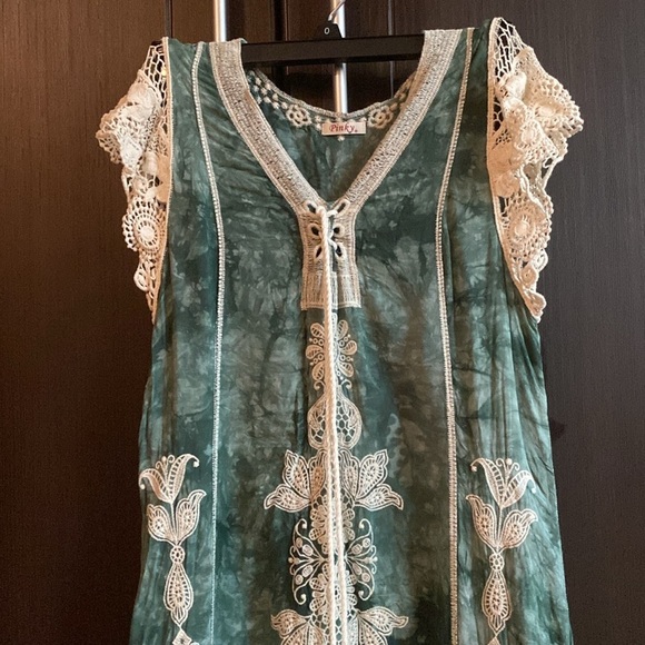 Pinky cotton dress Green and Cream embroidered Lace Dress size XS - Picture 4 of 4